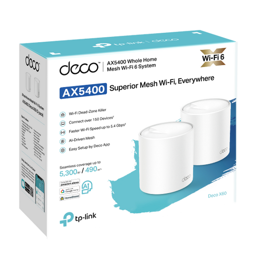 TP-Link Dual Band Gigabit Wi-Fi 6 System Router, Deco X60 P2 (Pack of 2) ...