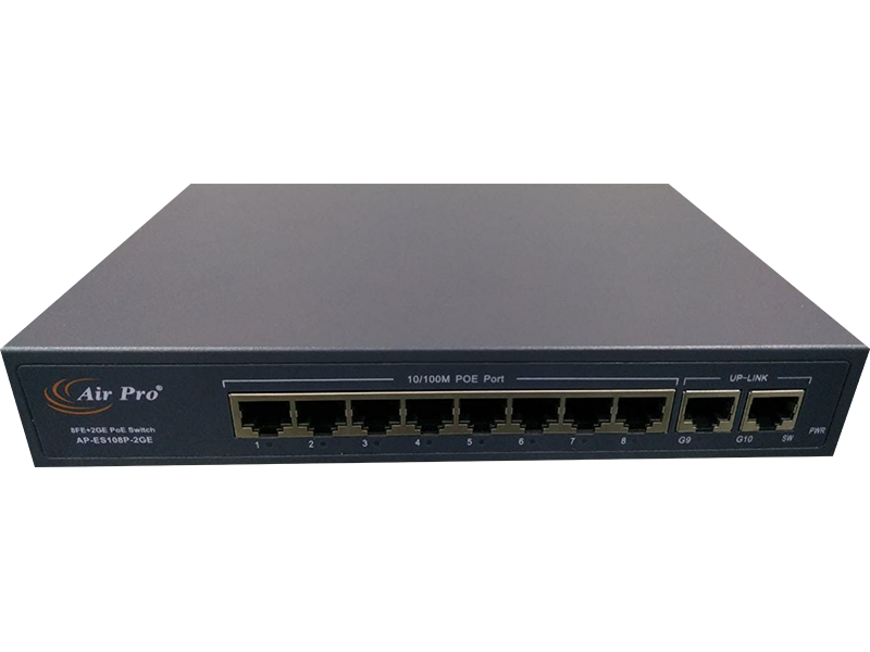 AirPro AP-ES108P-2GE | 8-Port 100Mbps PoE Switch with 2 Gigabit Uplink Ports for Network Expansion