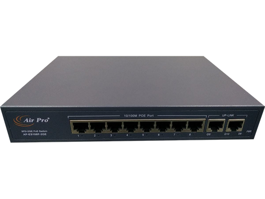 AirPro AP-ES108P-2GE | 8-Port 100Mbps PoE Switch with 2 Gigabit Uplink Ports for Network Expansion